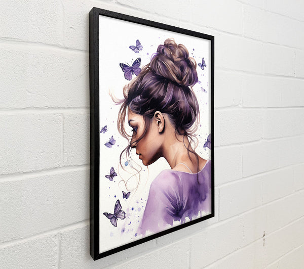 Girl With Bun Lilac Butterflies