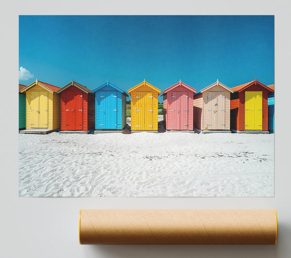 Yellow Beach Cabins Giclee Print
