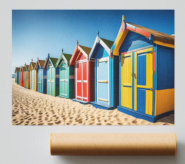 Blue And Yellow Beach Huts Poster