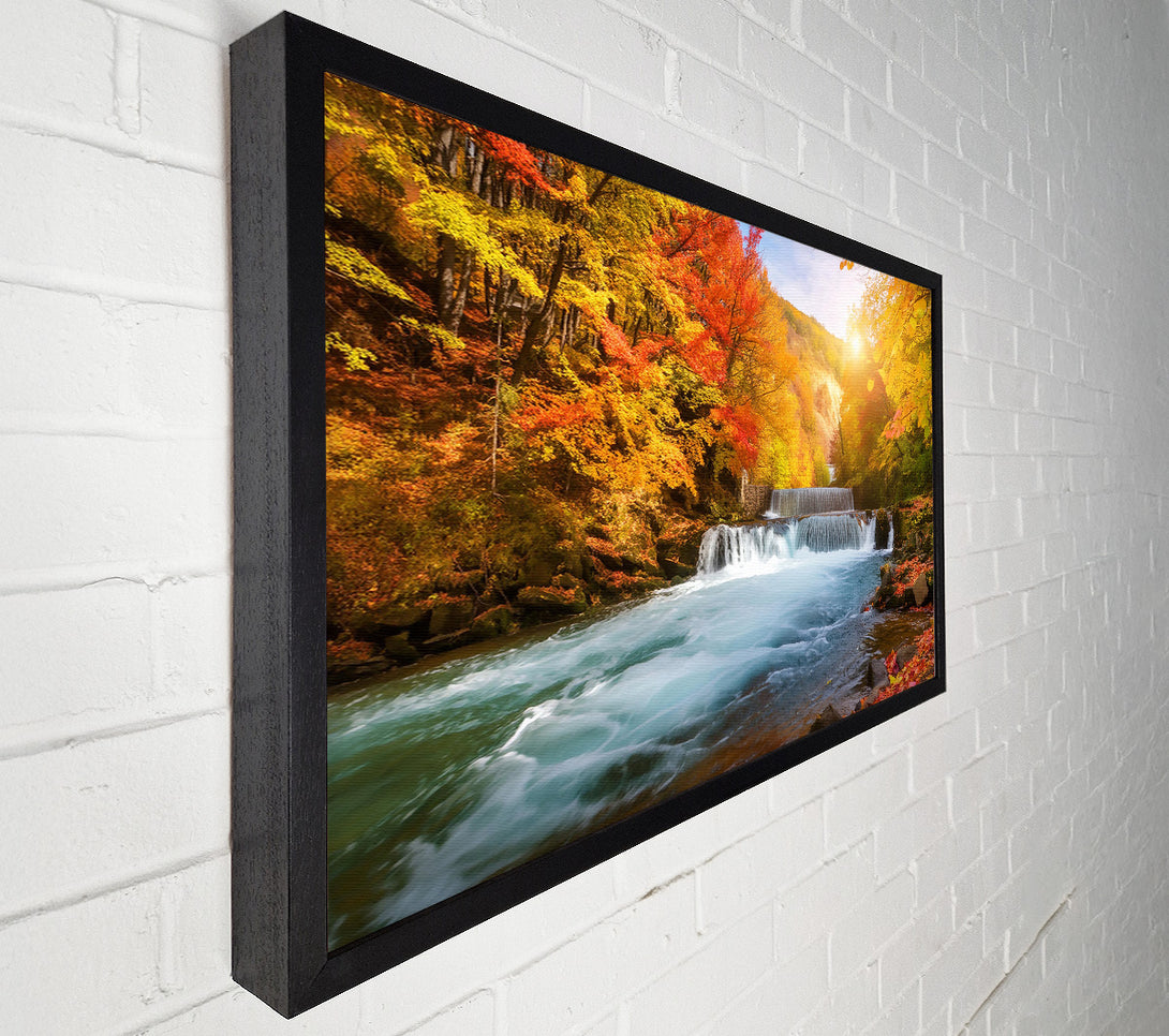  A Canvas Print of Golden Autumn Cascade. Canvas Art