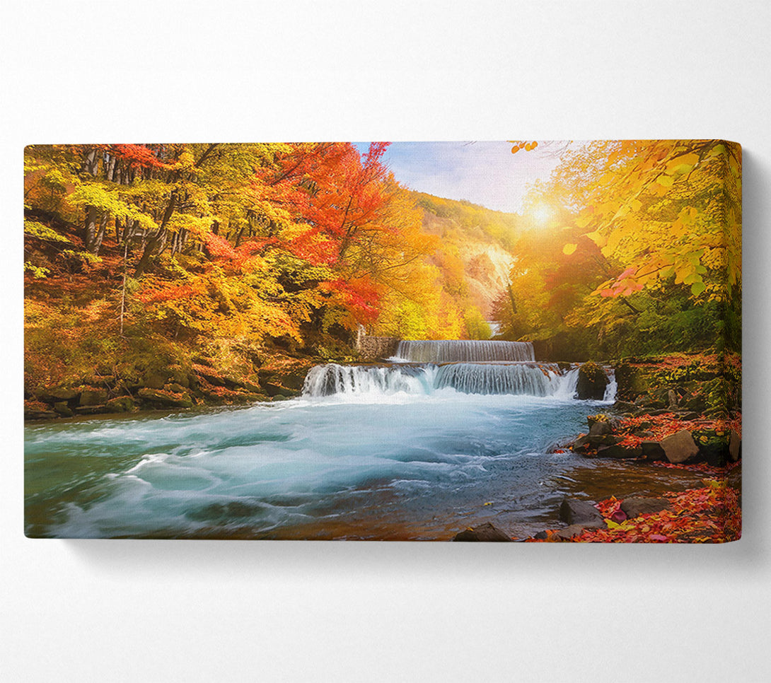  A Canvas Print of Golden Autumn Cascade. Canvas Art