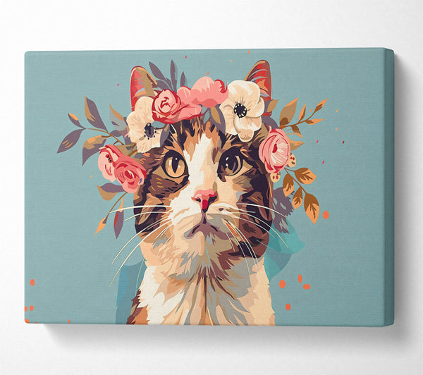  A Canvas Print of Floral Feline In Teal Canvas Wall Art