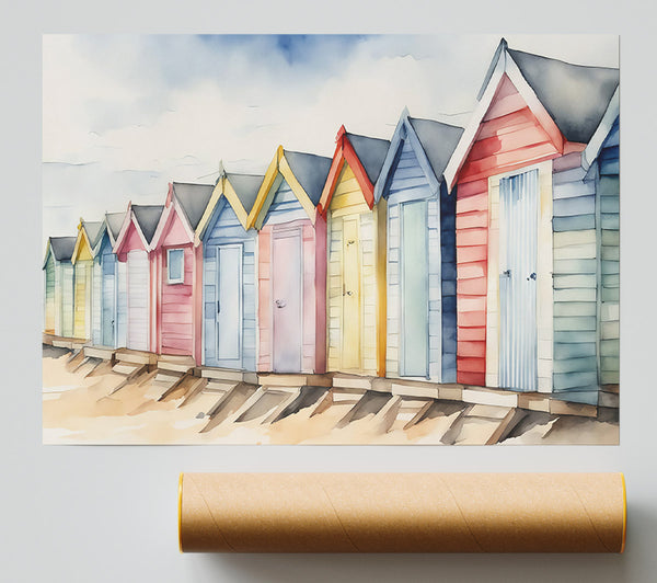 Beach Huts In Blue Giclee Print