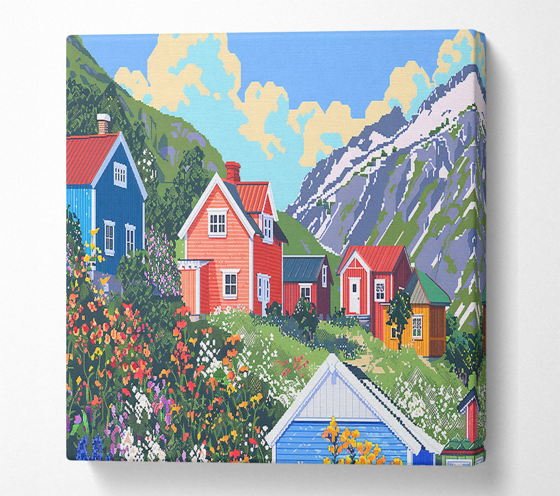  A Canvas Print of Pink Houses By The Fjord Canvas Wall Art