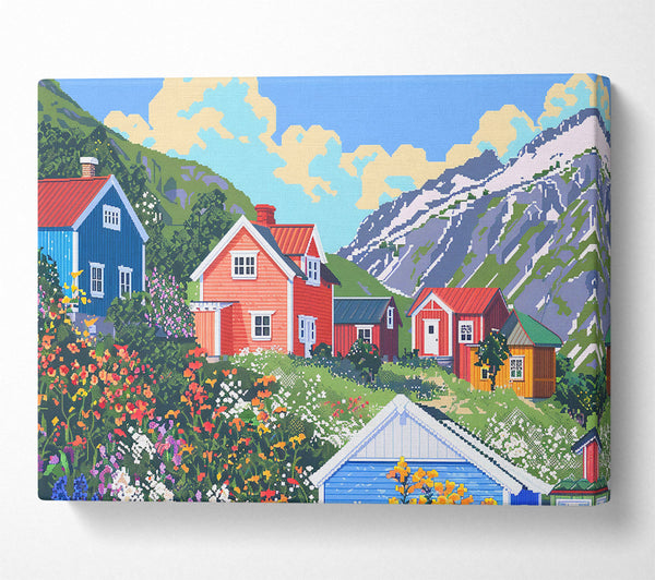  A Canvas Print of Pink Houses By The Fjord Canvas Wall Art