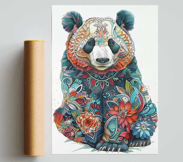 Blue Floral Panda Poster
