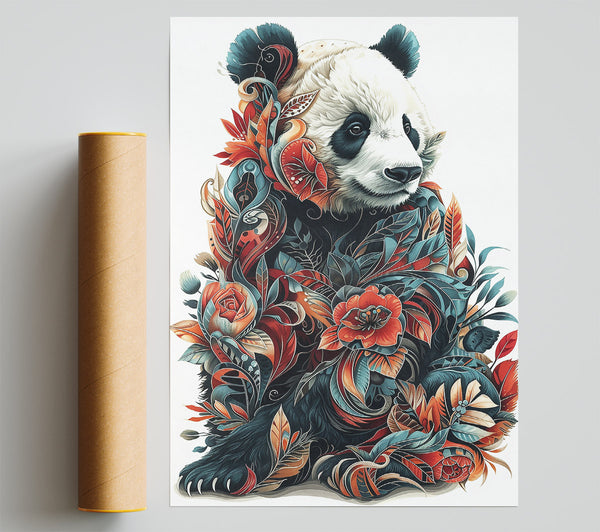 Teal Panda Bloom Print