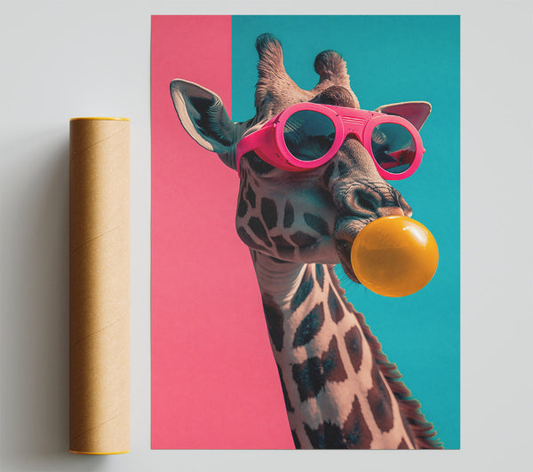 Pink Giraffe Bubble Gum Poster