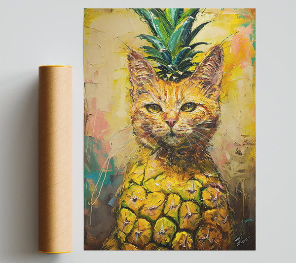 Golden Pineapple Cat Giclee Print