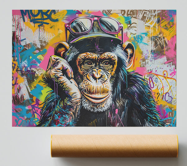 Pink Chimp Street Art Print