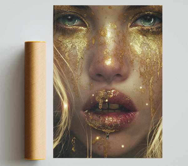 Gold Leaf Face Girl Poster