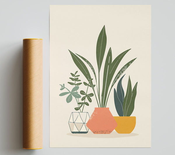 Coral Potted Plants Giclee Print