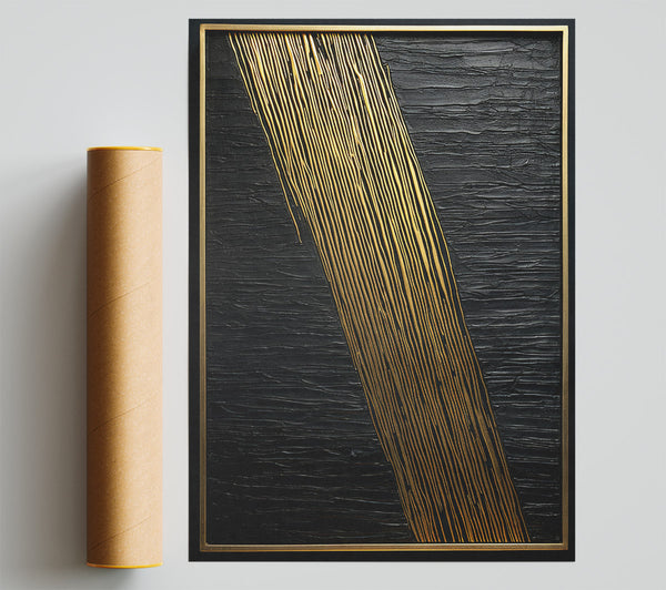 Gold Stripes Black Cracks Giclee Print