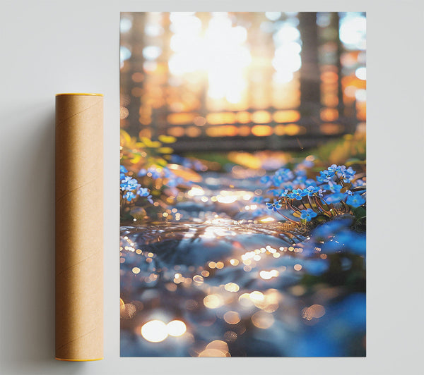 Golden Blue Stream Poster