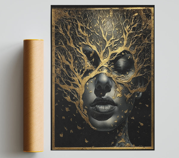 Gold Tree Face Print