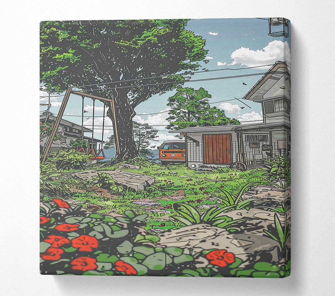  A Canvas Print of Red Backyard Haven Canvas Art