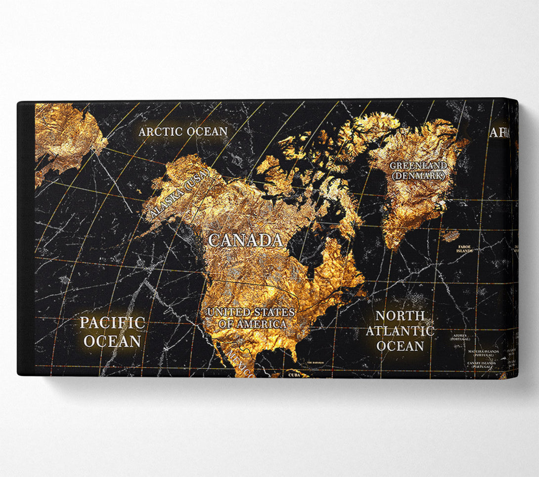  A Canvas Print of Gold World Map Canvas Art