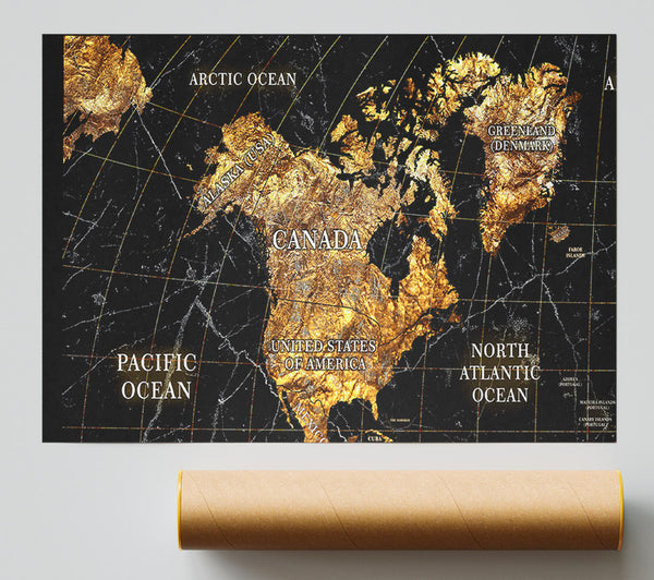 Gold World Map Poster