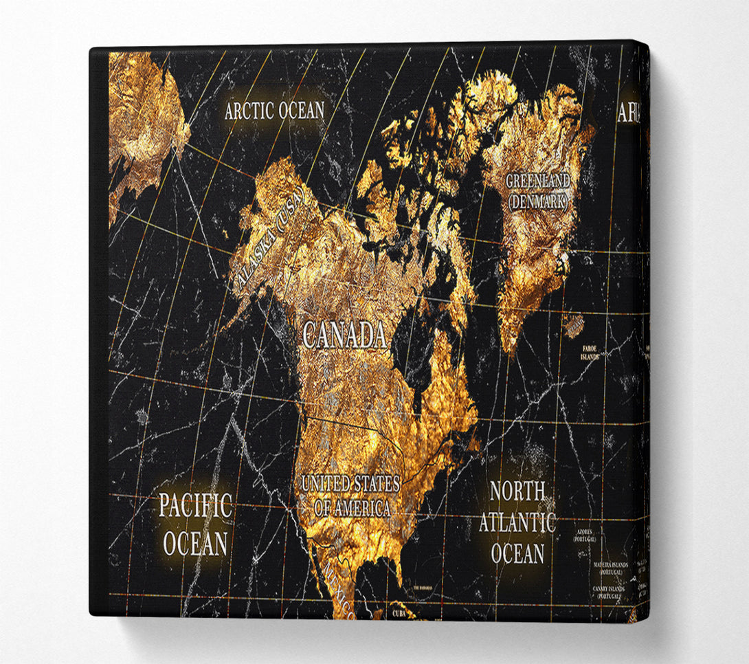  A Canvas Print of Gold World Map Canvas Art