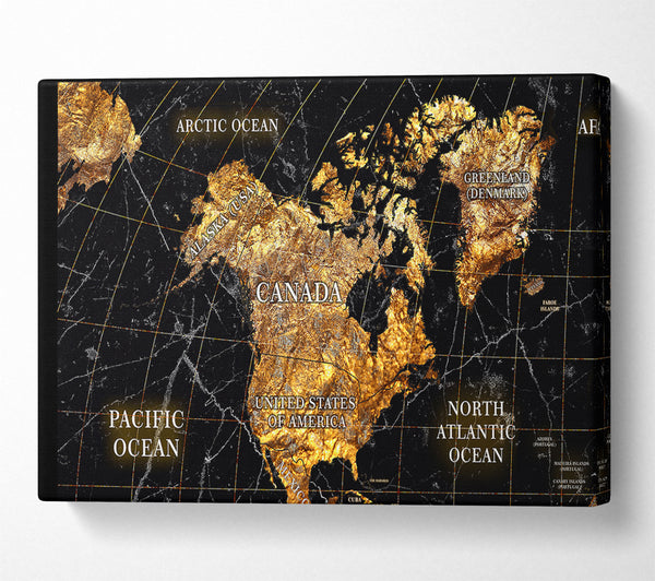  A Canvas Print of Gold World Map Canvas Art