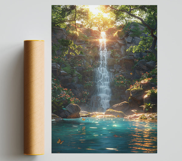 Teal Oasis Waterfall Giclee Print
