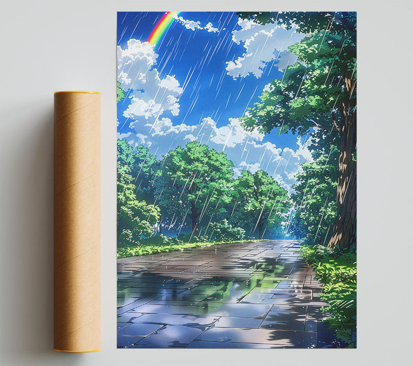 Blue Rain Pathway Poster
