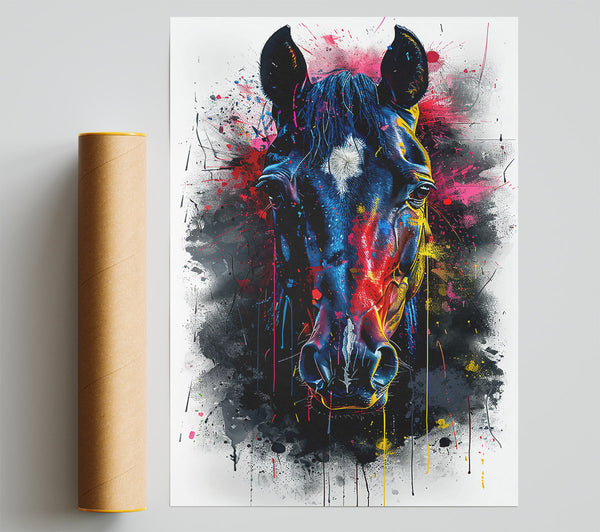 Blue Horse Splatter Poster