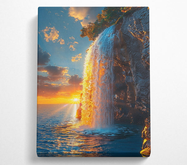  A Canvas Print of Golden Sunset Waterfall Canvas Art