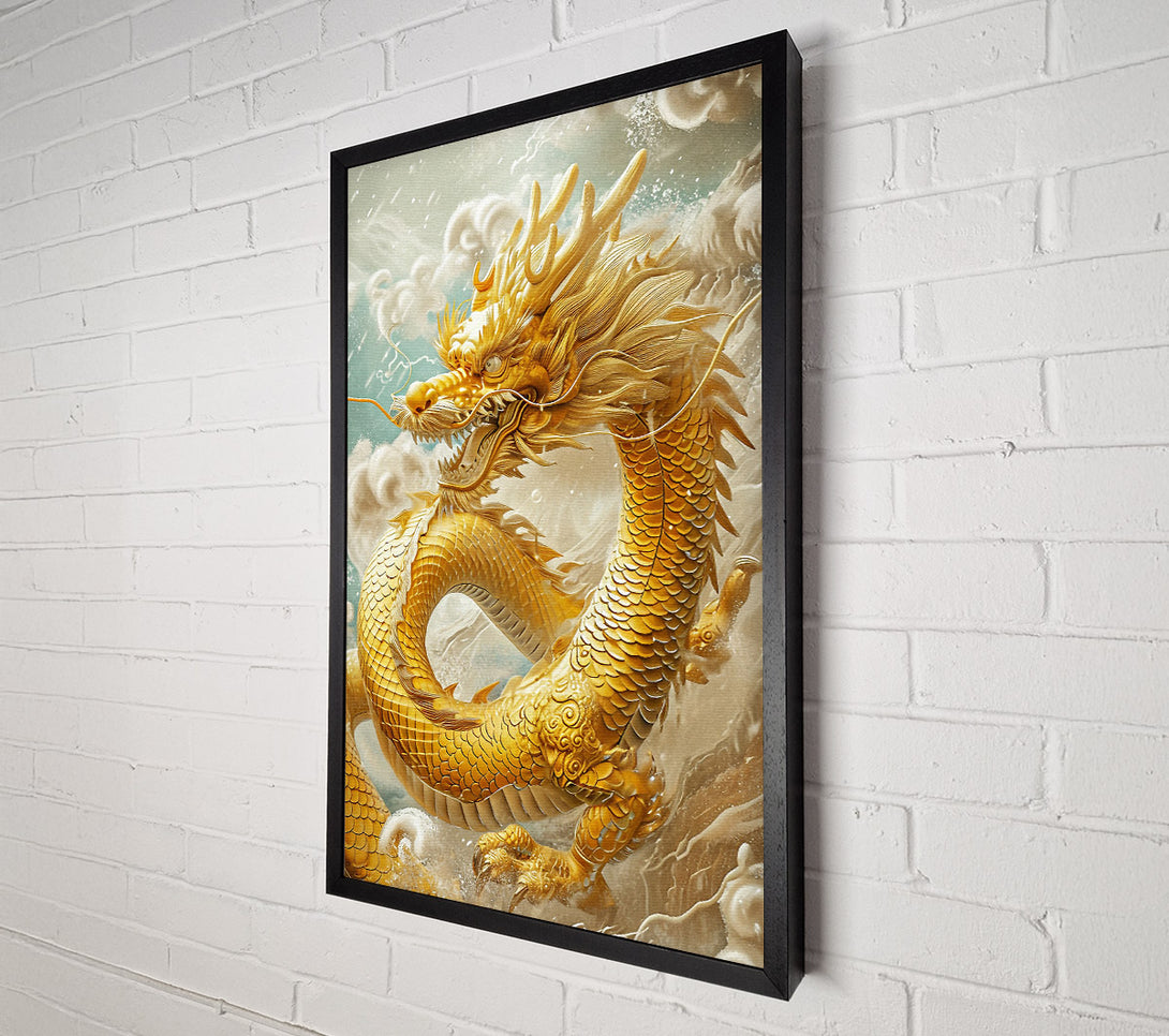  A Canvas Print of Golden Dragon Clouds Canvas Wall Art