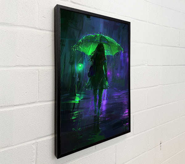Green Umbrella In The Rain