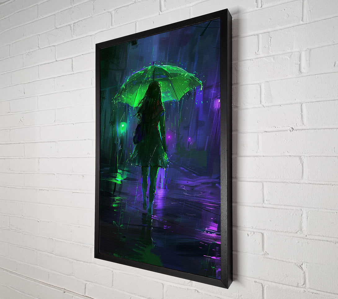  A Canvas Print of Green Umbrella In The Rain Canvas Print