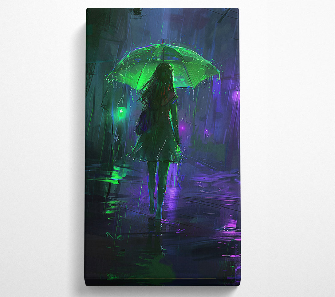  A Canvas Print of Green Umbrella In The Rain Canvas Print