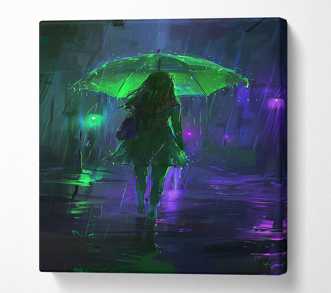 A Canvas Print of Green Umbrella In The Rain Canvas Print