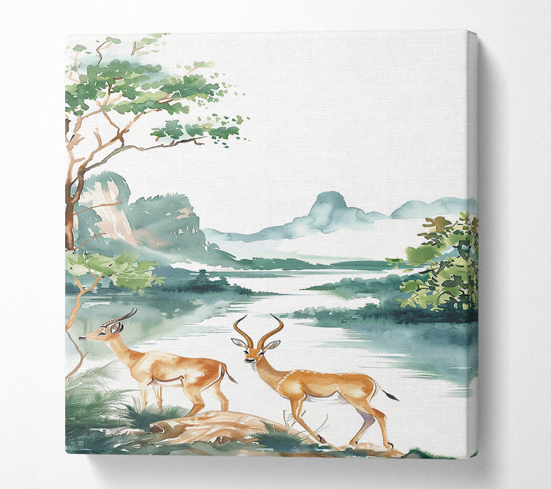  A Canvas Print of Green Water Gazelle Canvas Wall Art