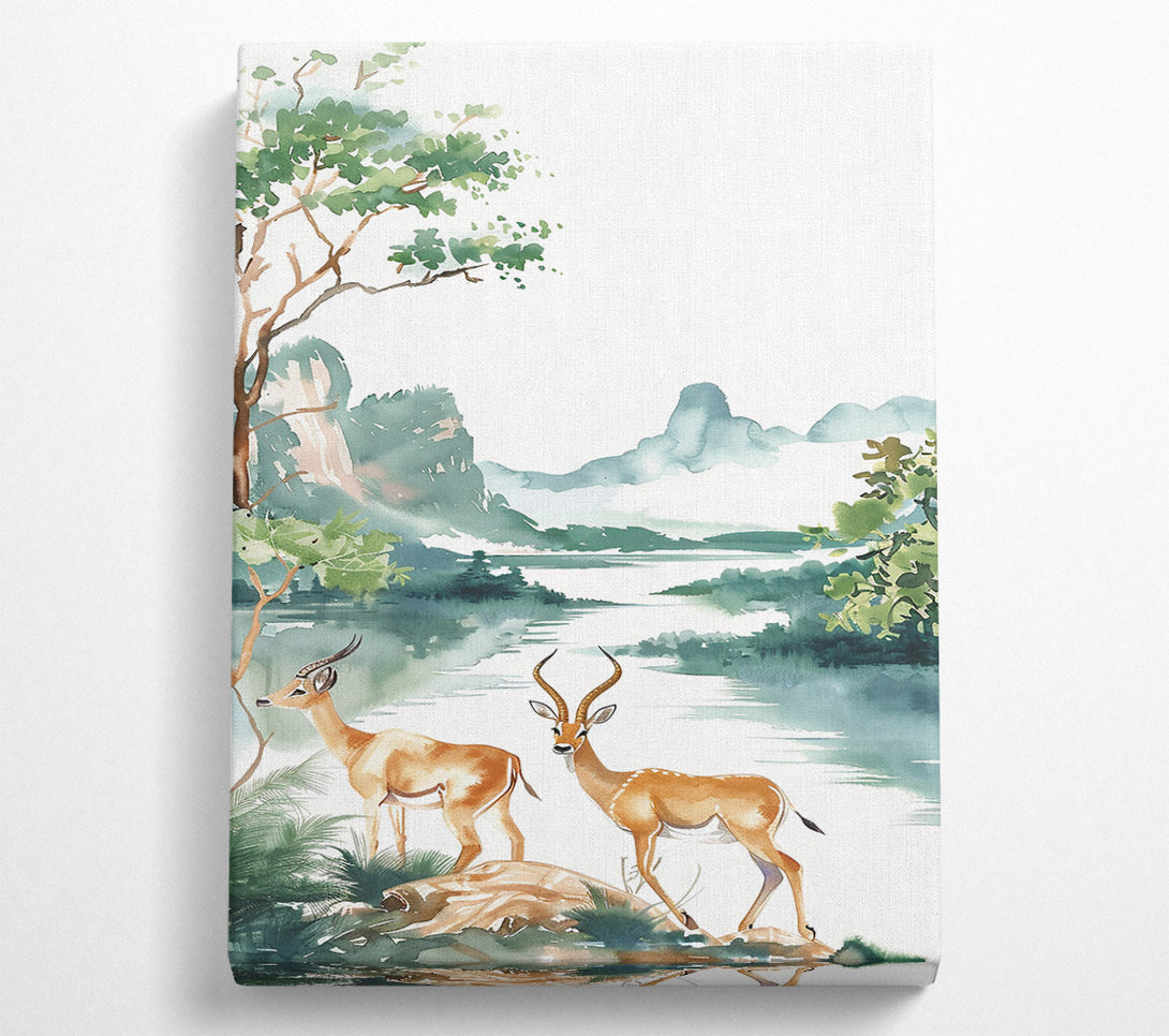  A Canvas Print of Green Water Gazelle Canvas Wall Art