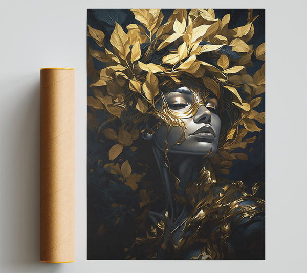 Golden Leaves Woman Beauty Giclee Print