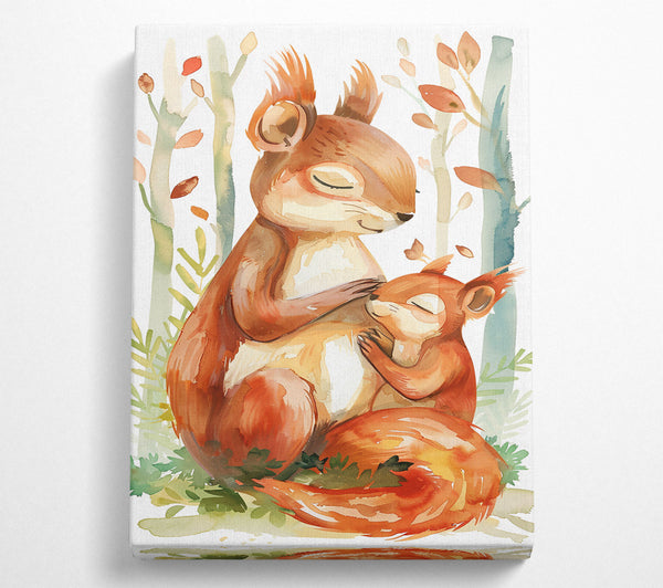  A Canvas Print of Orange Squirrel Embrace Canvas Art