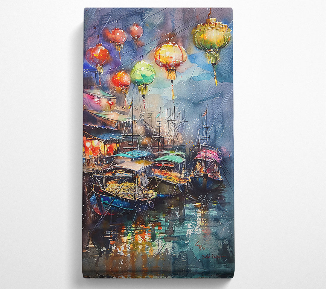  A Canvas Print of Blue Boats, Golden Lights Canvas Wall Art