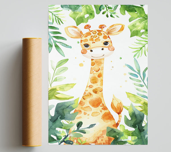 Golden Giraffe Leaves Print