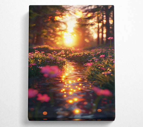  A Canvas Print of Golden Stream Through Flowers Canvas Art