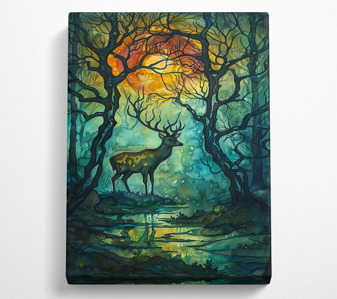  A Canvas Print of Emerald Moon Stag Canvas Wall Art