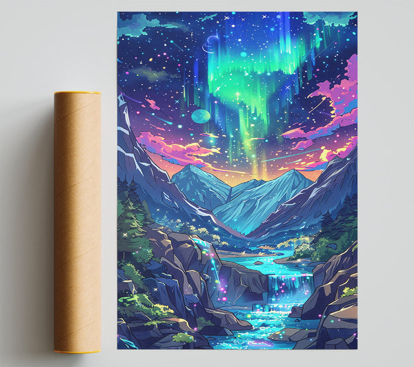 Blue Mountain Aurora Poster