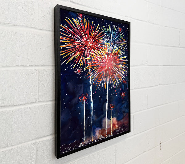 Red Fireworks Night Sky