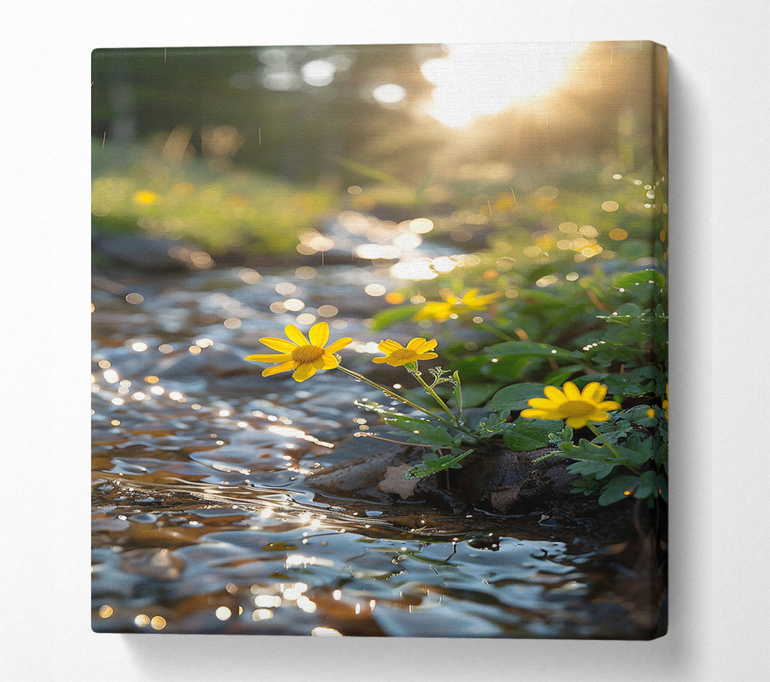  A Canvas Print of Golden Streamside Blooms Canvas Wall Art