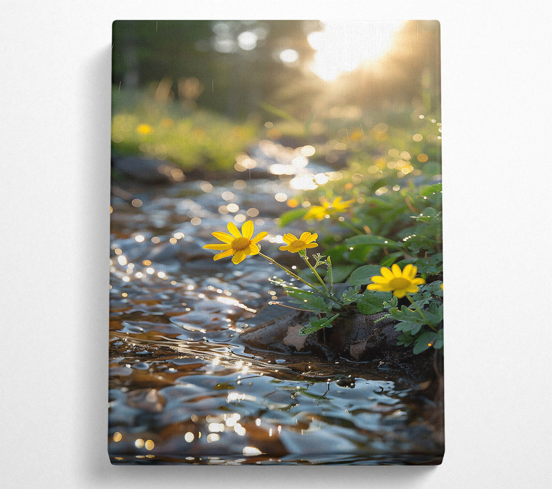  A Canvas Print of Golden Streamside Blooms Canvas Wall Art