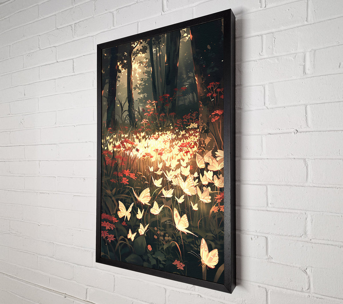  A Canvas Print of Golden Butterflies In Green Canvas Wall Art