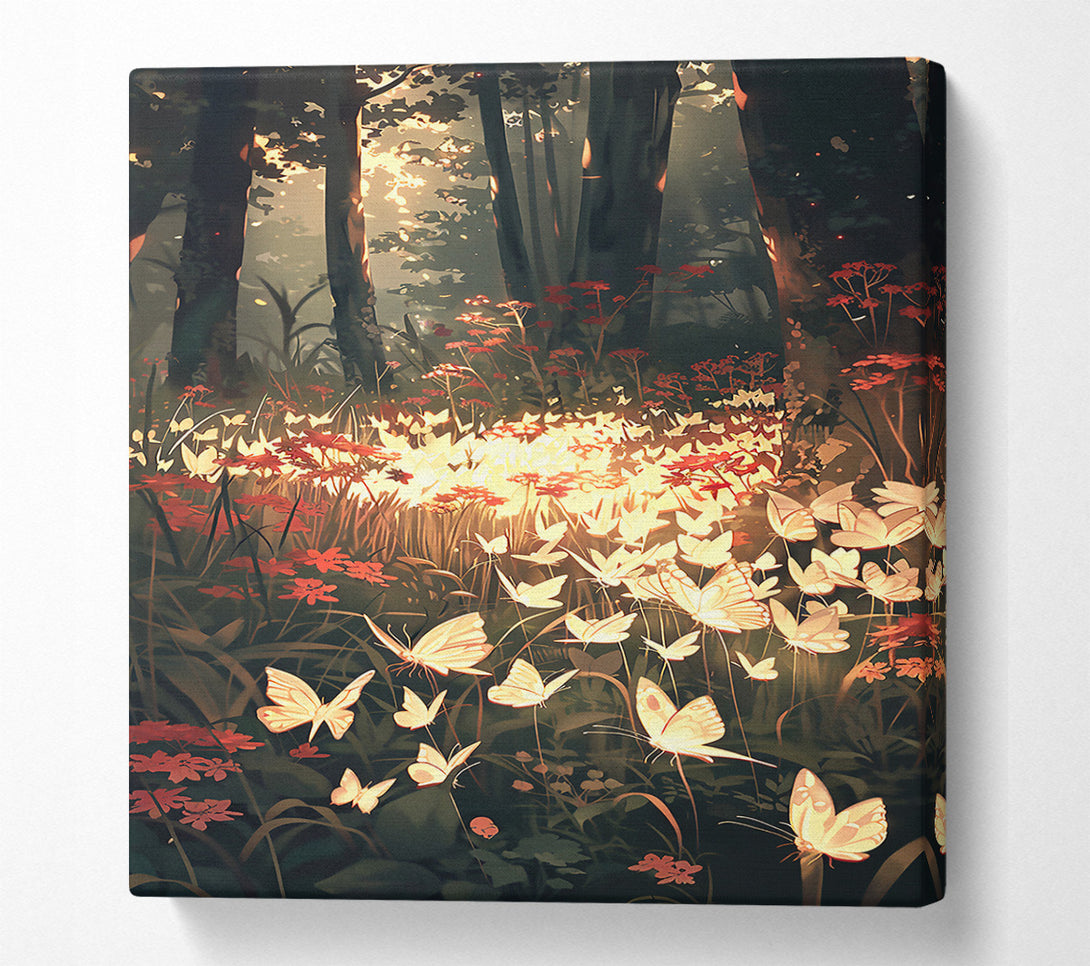  A Canvas Print of Golden Butterflies In Green Canvas Wall Art