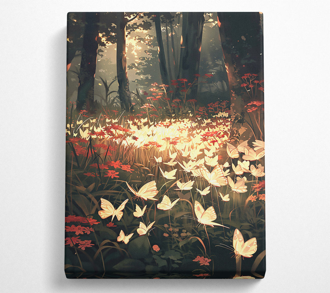  A Canvas Print of Golden Butterflies In Green Canvas Wall Art