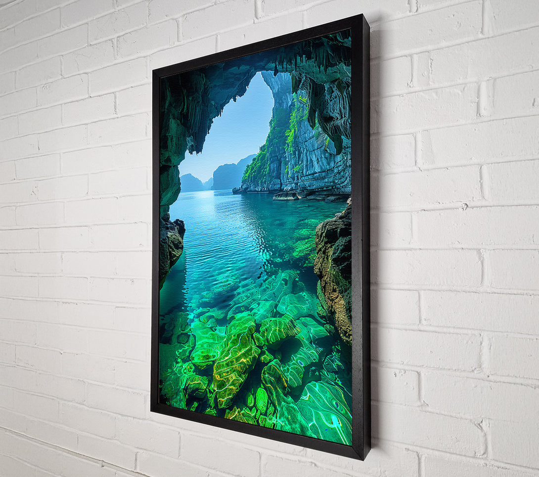  A Canvas Print of Emerald Water Cave View Canvas Print