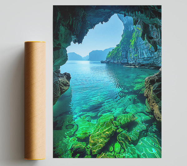 Emerald Water Cave View Poster